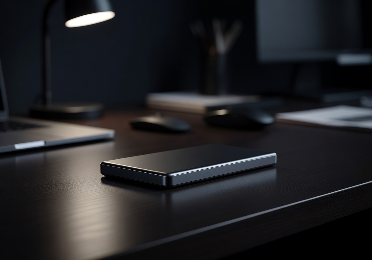 Vivaplaysurg Slim Power Bank resting on a dark desk
